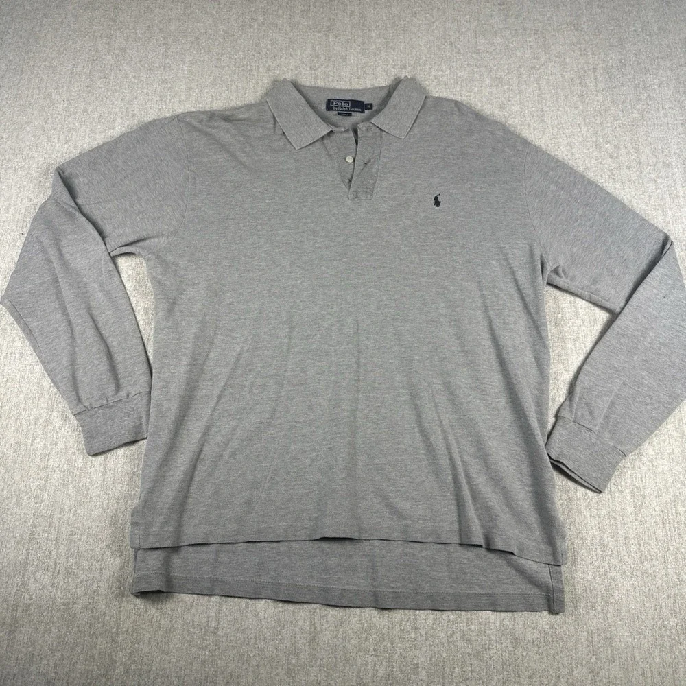 Polo Ralph Lauren Shirt Men XL Grey‎ Long Sleeve Golf Preppy Blue Pony Casual